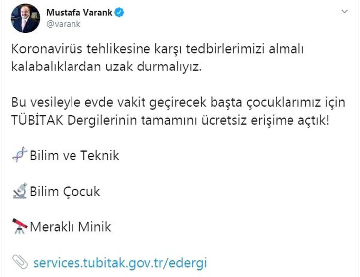 Bakan Varank: TÜBİTAK dergilerini ücretsiz erişime açtık