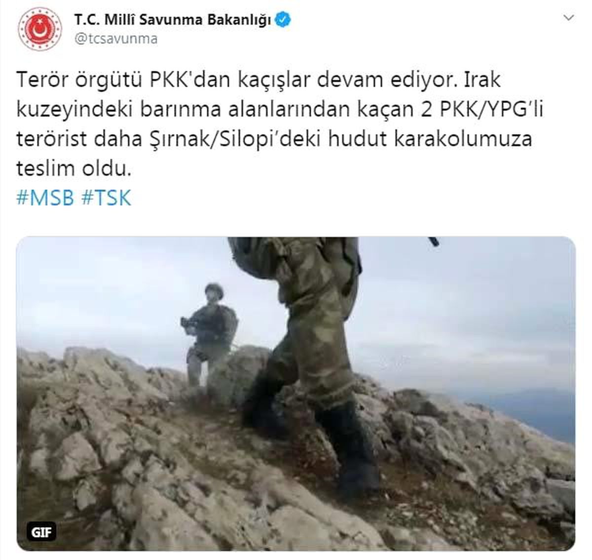 MSB: 2 PKK\'lı terörist teslim oldu