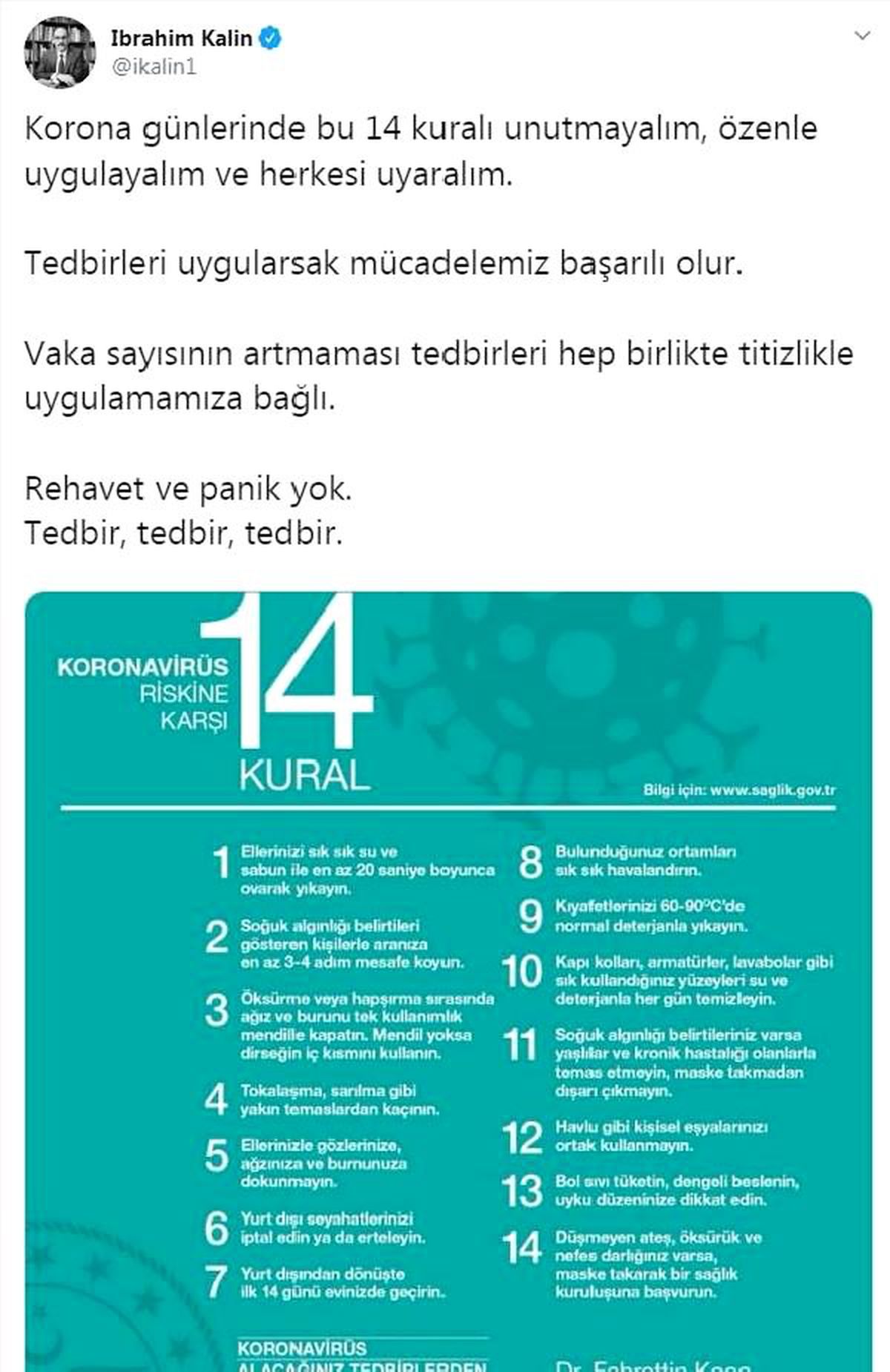 Cumhurbaşkanlığı Sözcüsü Kalın: Tedbirleri uygularsak mücadelemiz başarılı olur