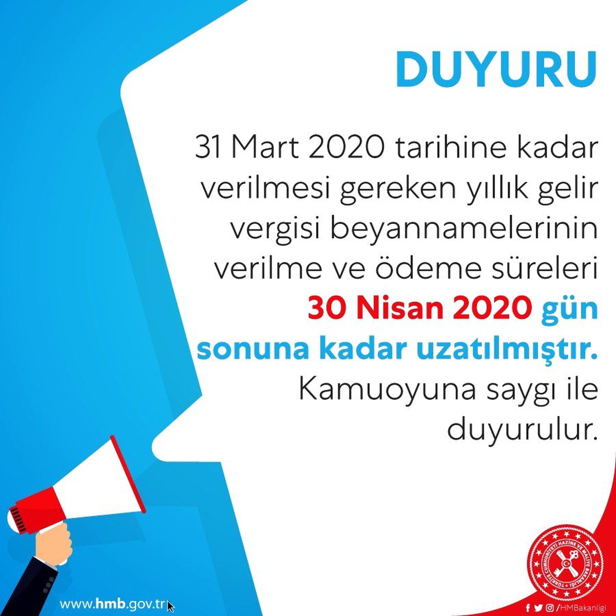 Hazine ve Maliye Bakanlığı, yıllık gelir vergisi beyanname verilme ve ödeme süresini uzattı