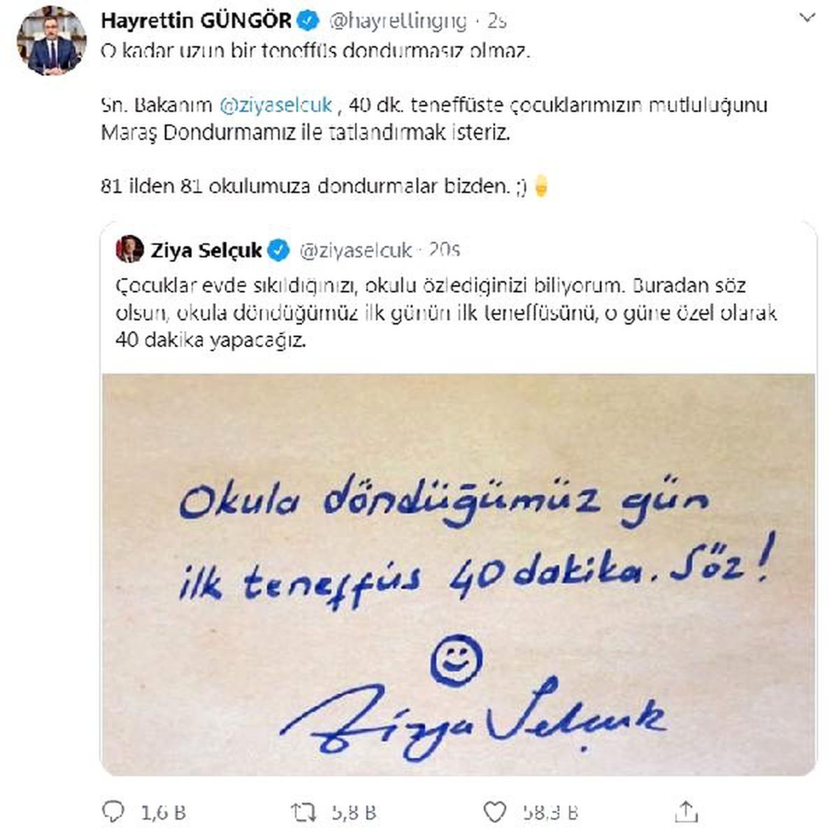 40 dakika teneffüste 81 ildeki 81 okula Maraş dondurması