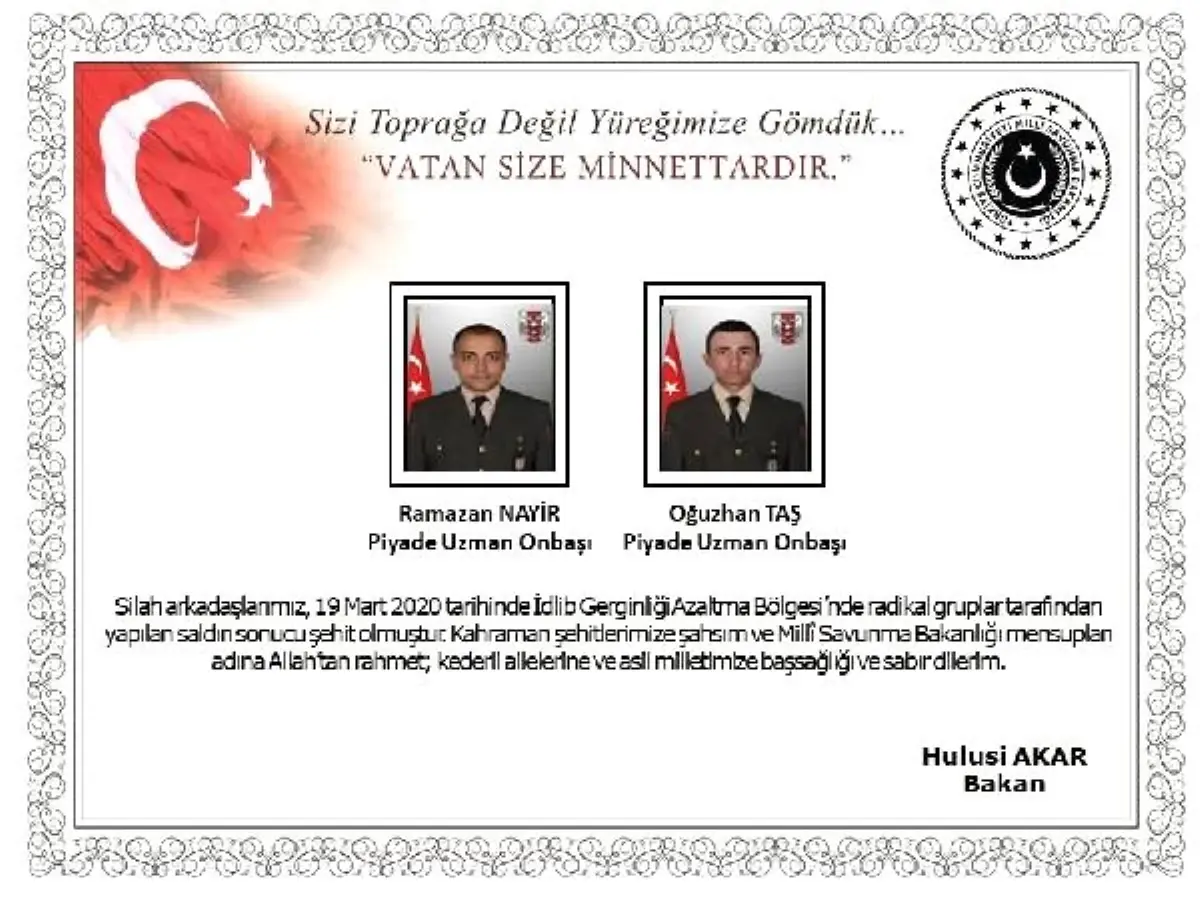 Bakan Akar, şehit askerler için başsağlığı mesajı yayımladı