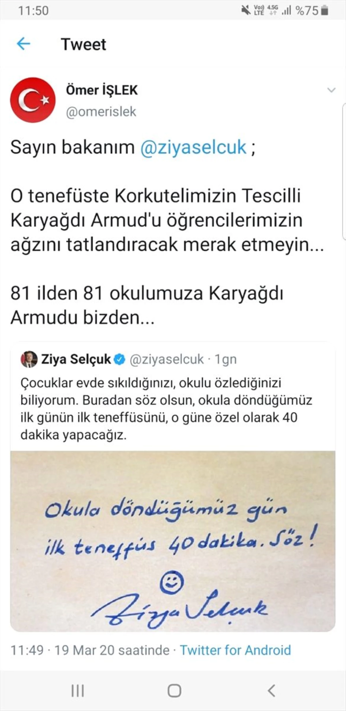 Bakan Selçuk\'un "ilk teneffüs" paylaşımına Antalya\'dan muz ve portakal desteği