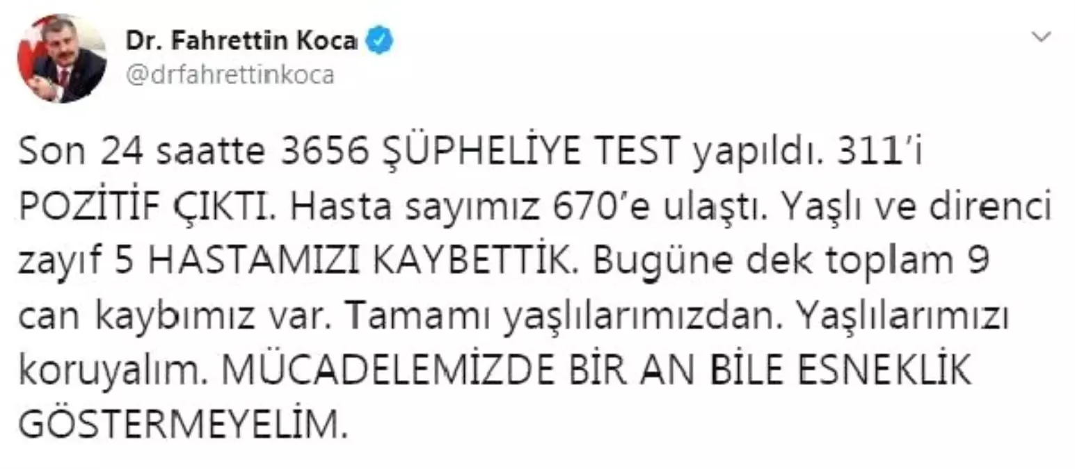 Bakan Koca:  Toplam 9 can kaybımız var