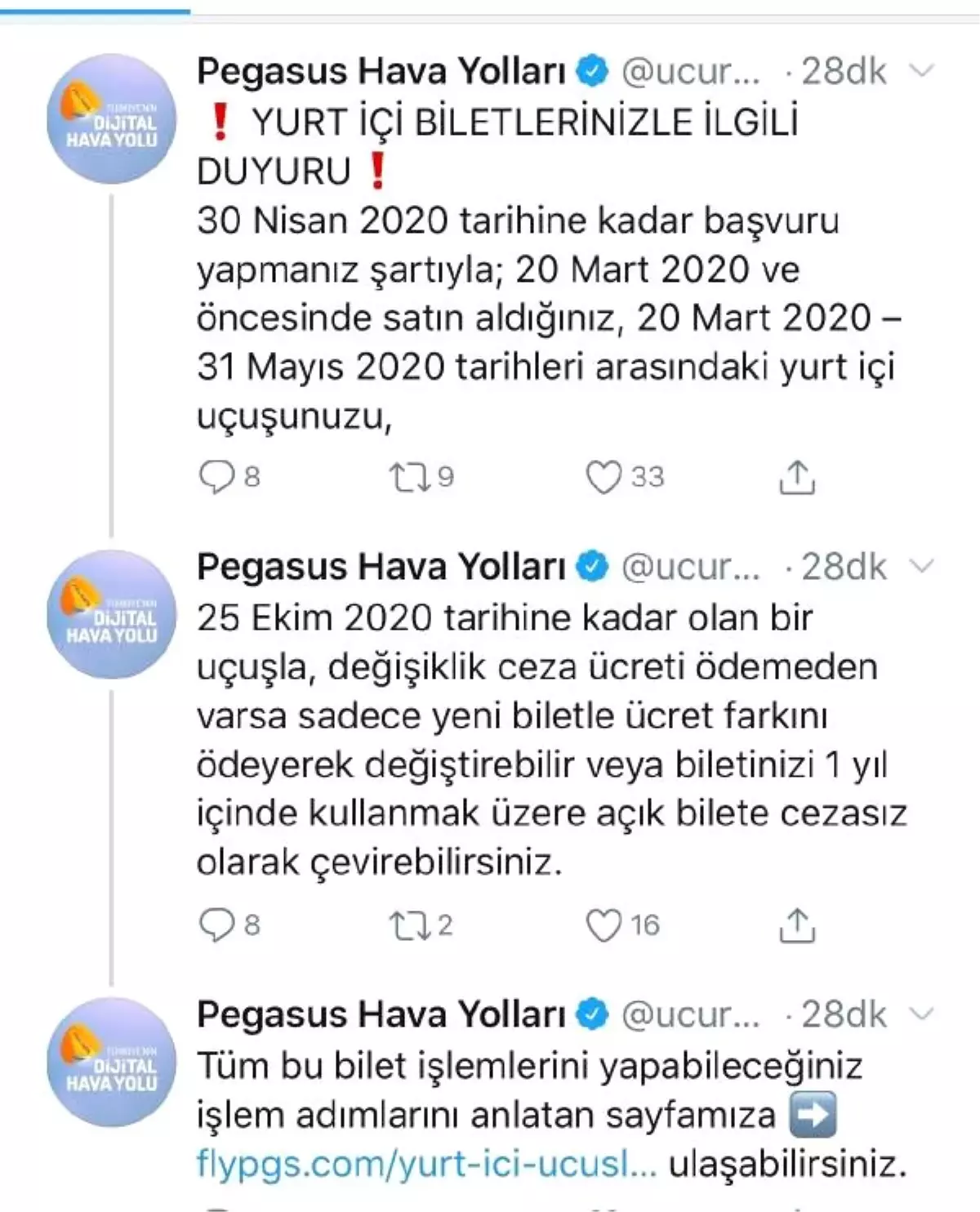 Pegasus\'tan yurt içi biletleriyle ilgili duyuru