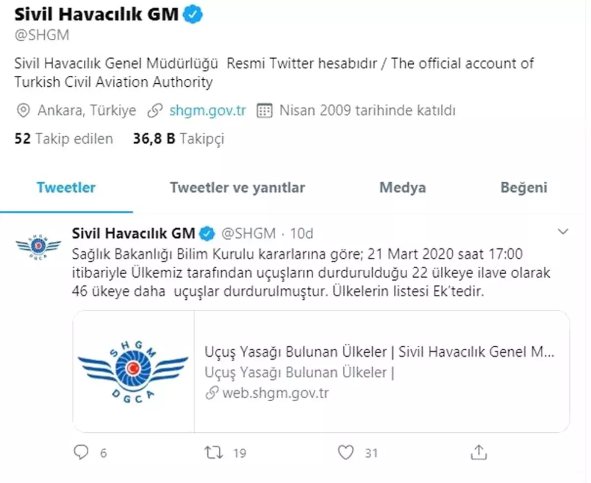 46 ülkeye daha uçuşlar durduruldu