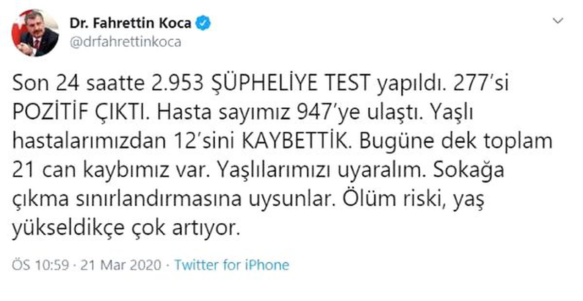 Bakan Koca: 21 can kaybımız var
