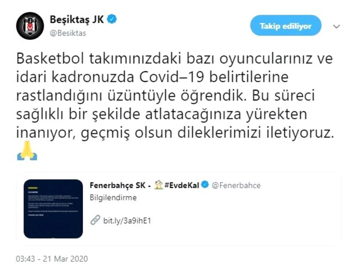 Beşiktaş\'tan Fenerbahçe\'ye geçmiş olsun mesajı