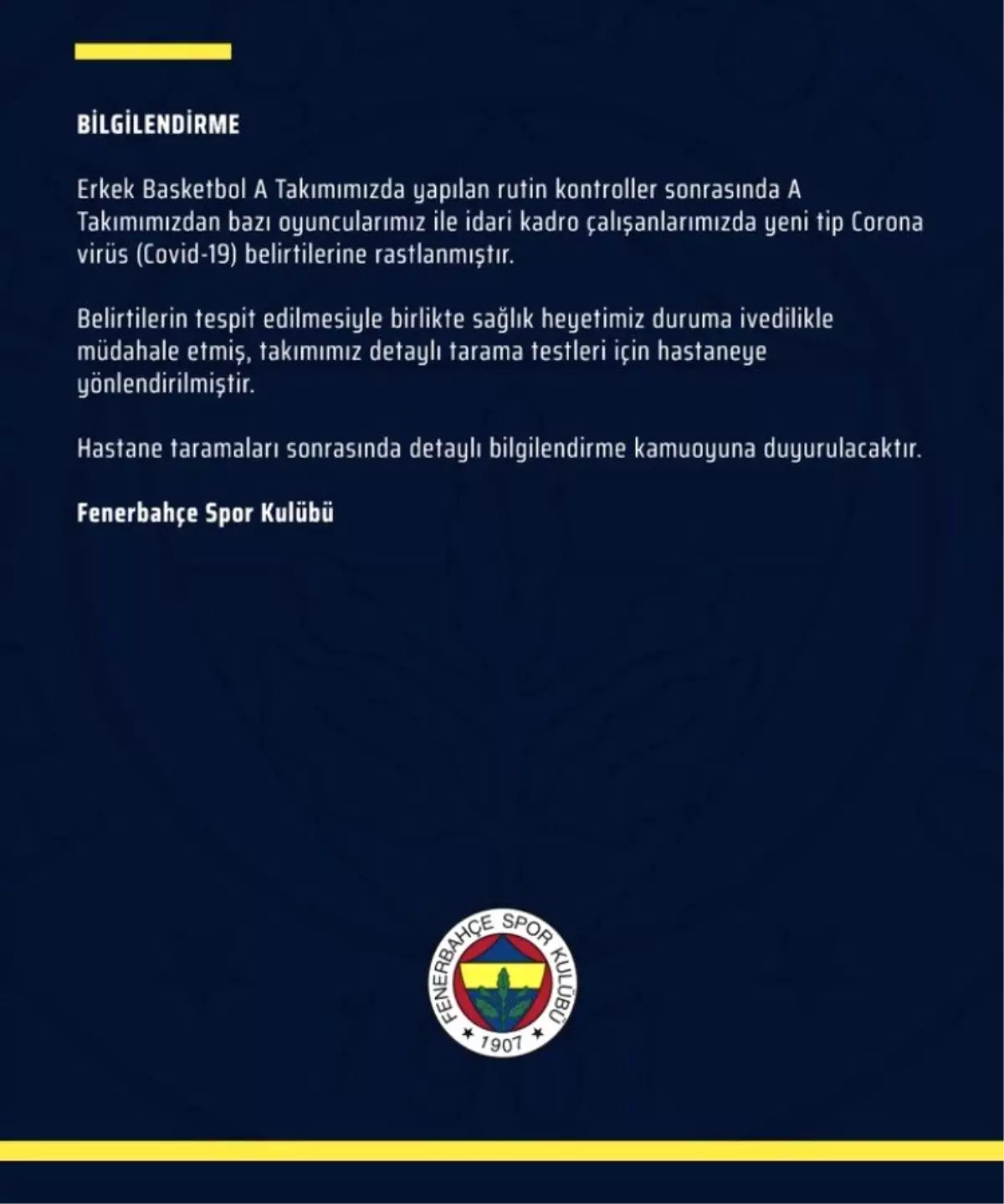 Fenerbahçe\'den korkutan koronavirüs açıklaması