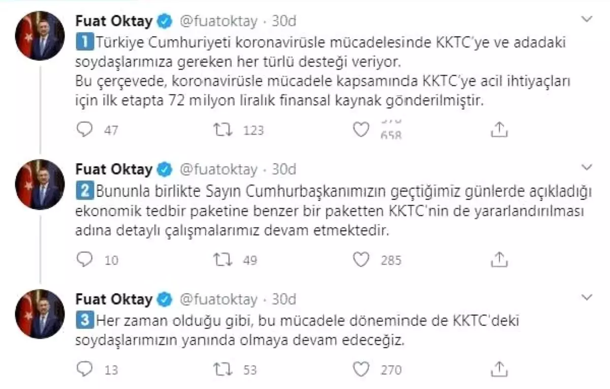 Fuat Oktay: KKTC\'ye 72 milyon liralık finansal kaynak gönderilmiştir