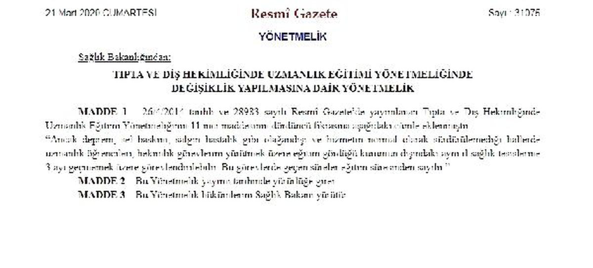 Uzmanlık eğitimindeki hekimler, 3 aylığına görevlendirilebilecek