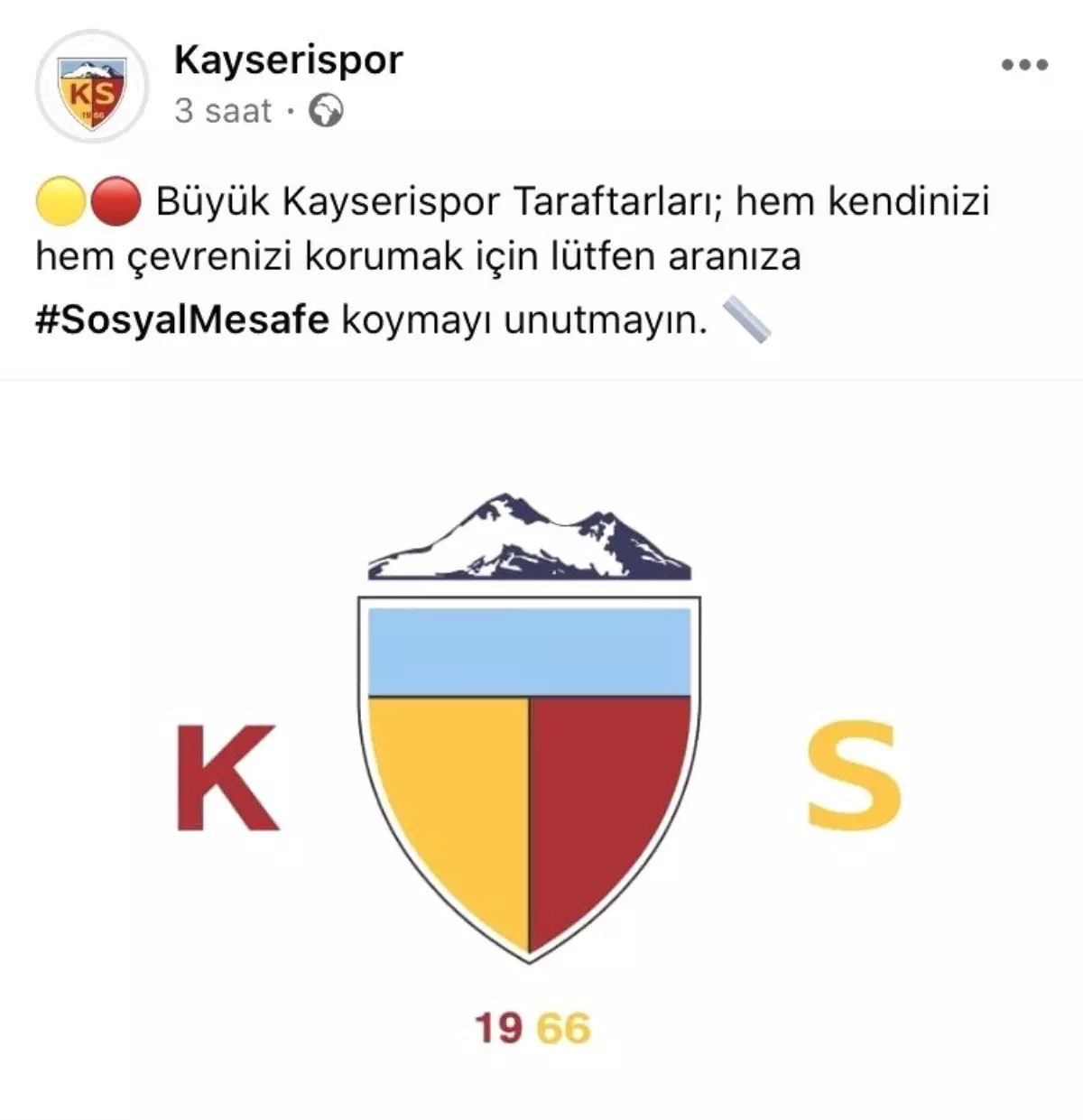 Kayserispor\'dan sosyal mesafe paylaşımı