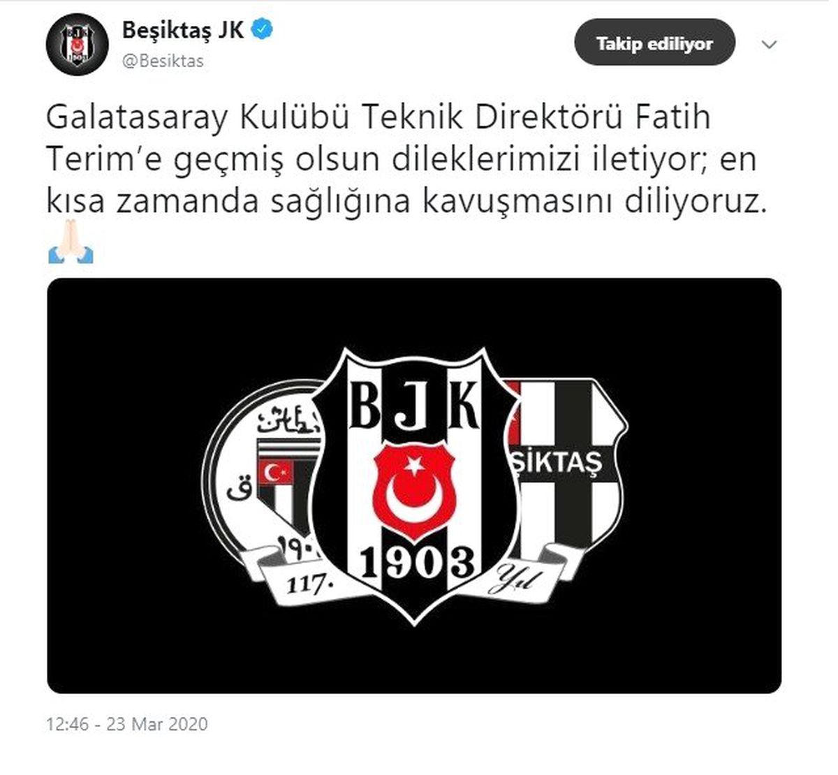 Beşiktaş\'tan Fatih Terim\'e geçmiş olsun mesajı
