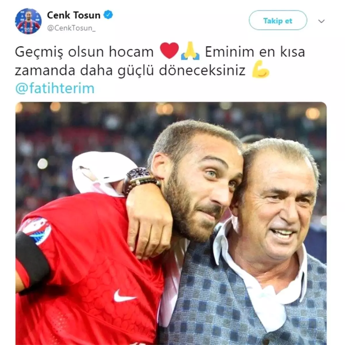 Cenk Tosun\'dan Fatih Terim\'e geçmiş olsun mesajı