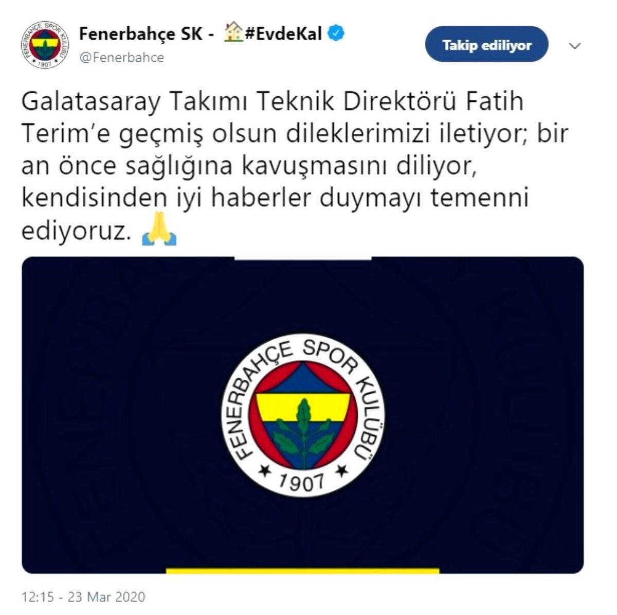 Fenerbahçe\'den Fatih Terim\'e geçmiş olsun