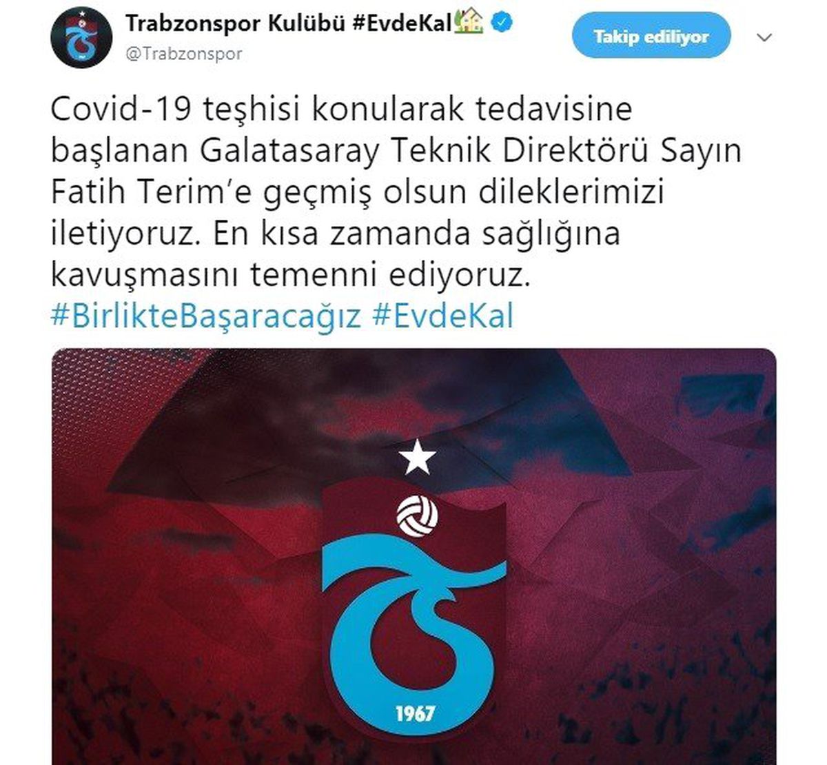 Trabzonspor\'dan Terim\'e geçmiş olsun mesajı