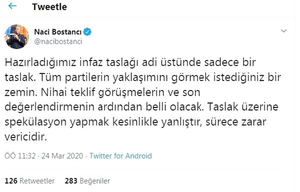 AK Parti\'li Bostancı: İnfaz taslağı üzerine spekülasyon yapmak yanlıştır