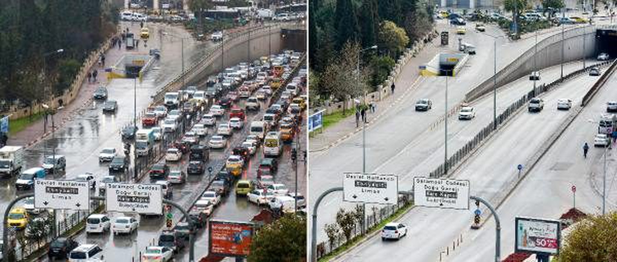 Antalya trafiğindeki \'koronavirüs\' farkı fotoğrafta