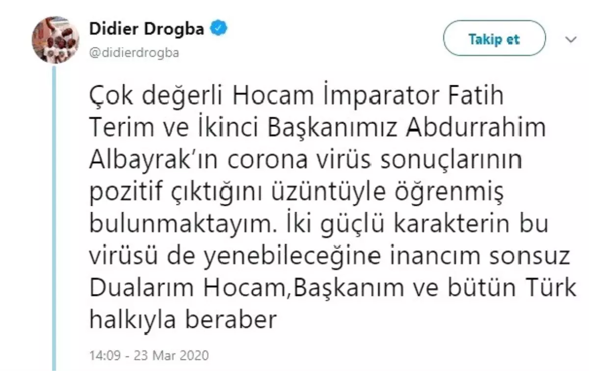 Drogba\'dan Fatih Terim\'e geçmiş olsun mesajı