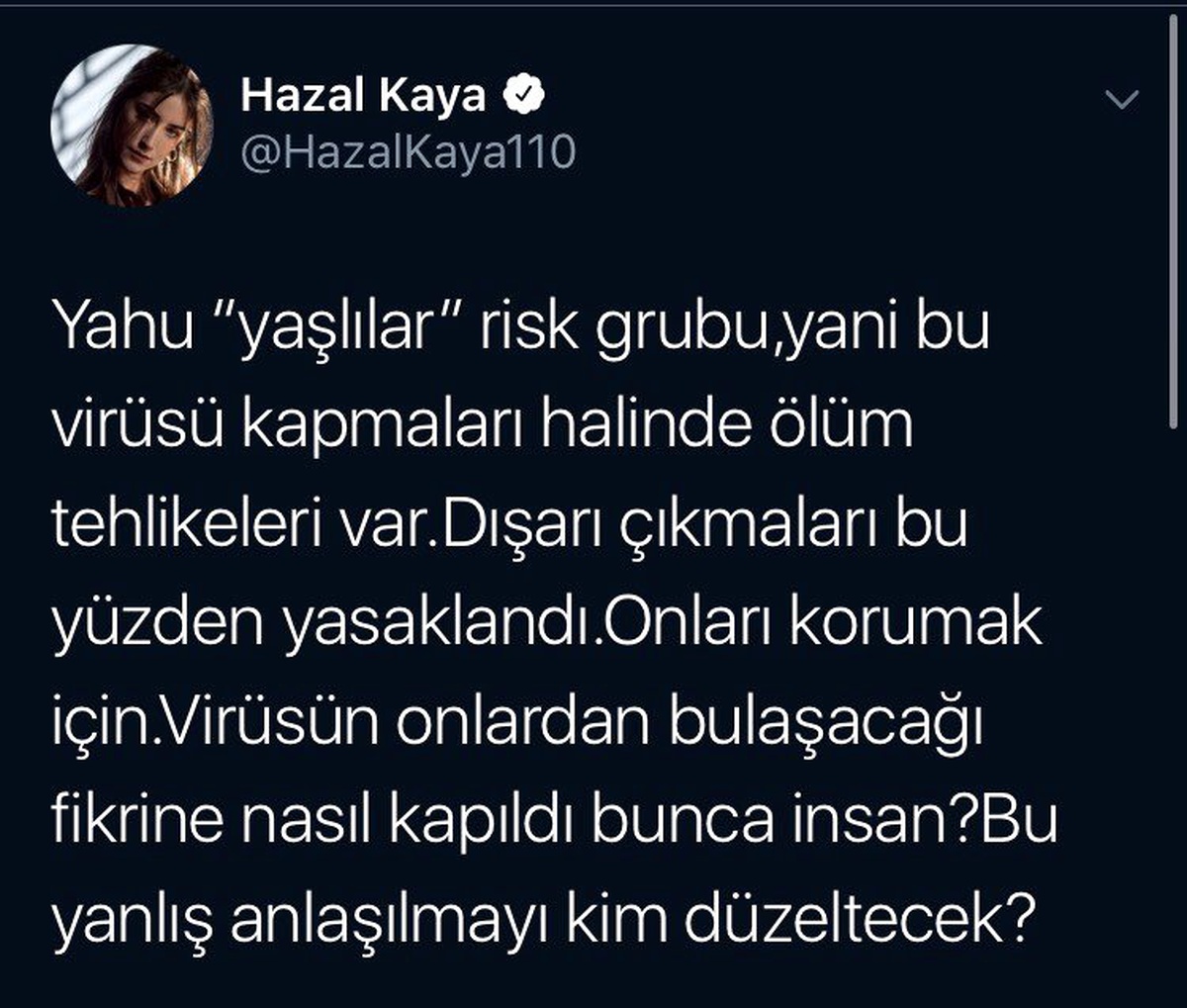 Hazal Kaya: Virüsün onlardan bulaşacağı fikrine nasıl kapıldı bunca insan?