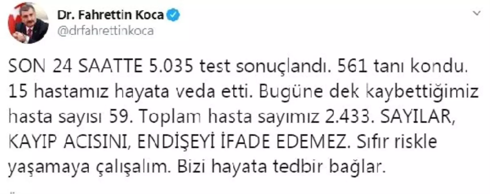 Bakan Koca: Bugüne dek kaybettiğimiz hasta sayısı 59