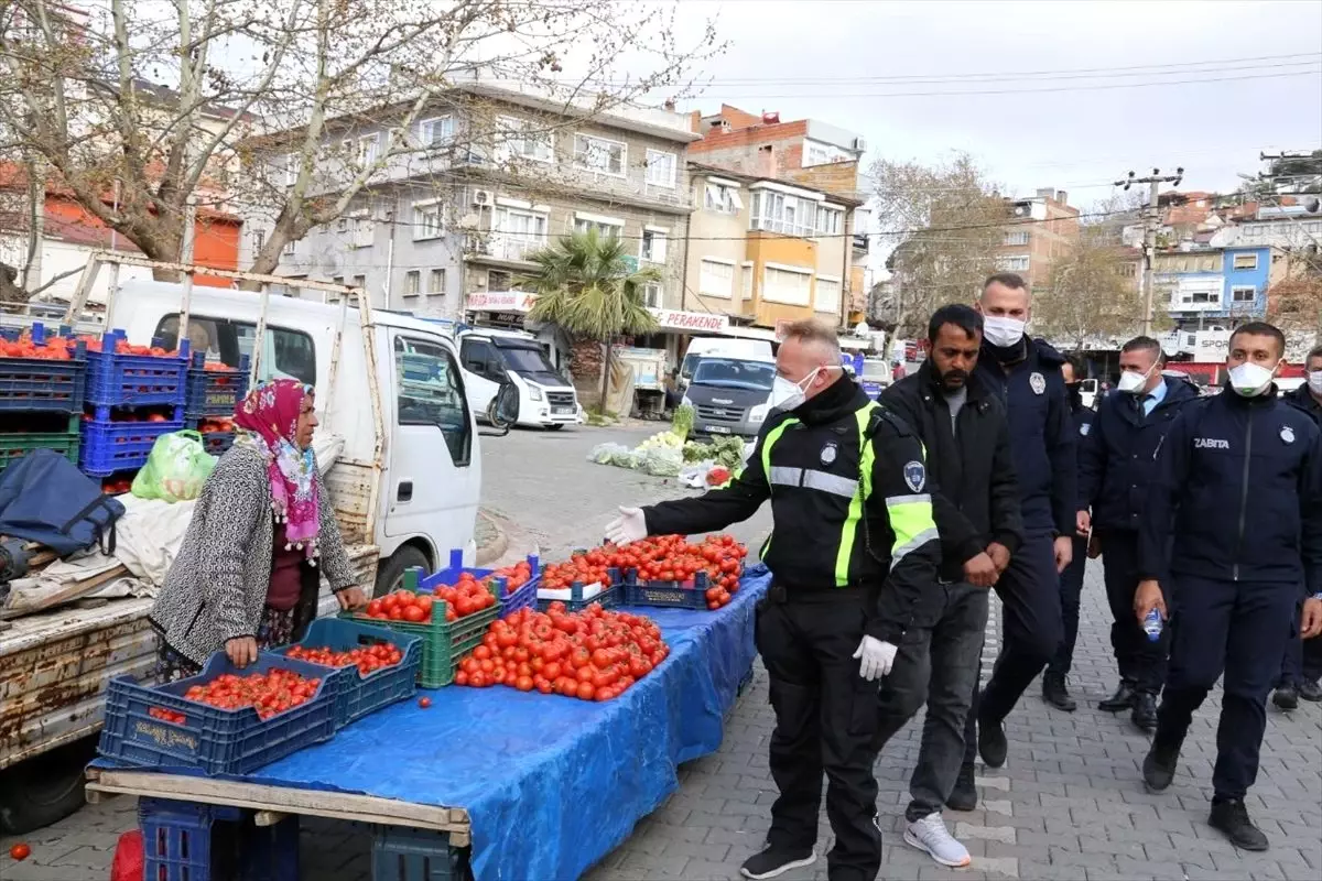 Edremit hal pazarına korona virüs düzenlemesi yapıldı