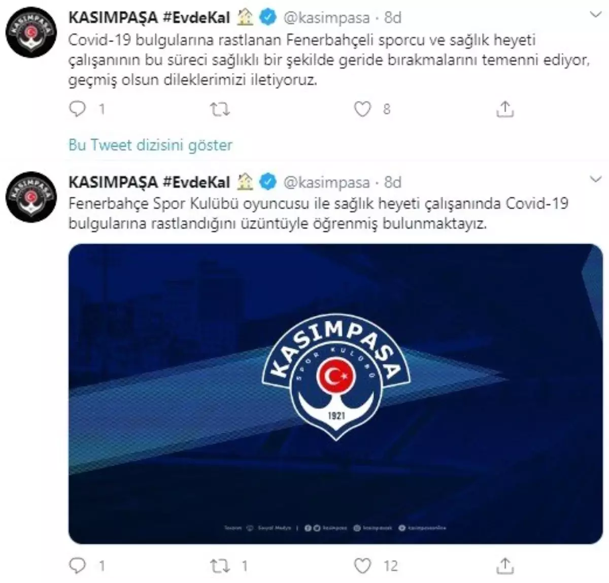 Kasımpaşa\'dan Fenerbahçe\'ye geçmiş olsun mesajı