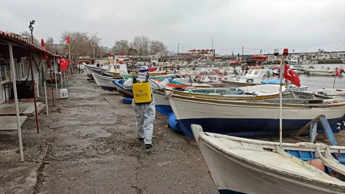 Tekirdağ balıkçı barınağında koronavirüs tedbirleri