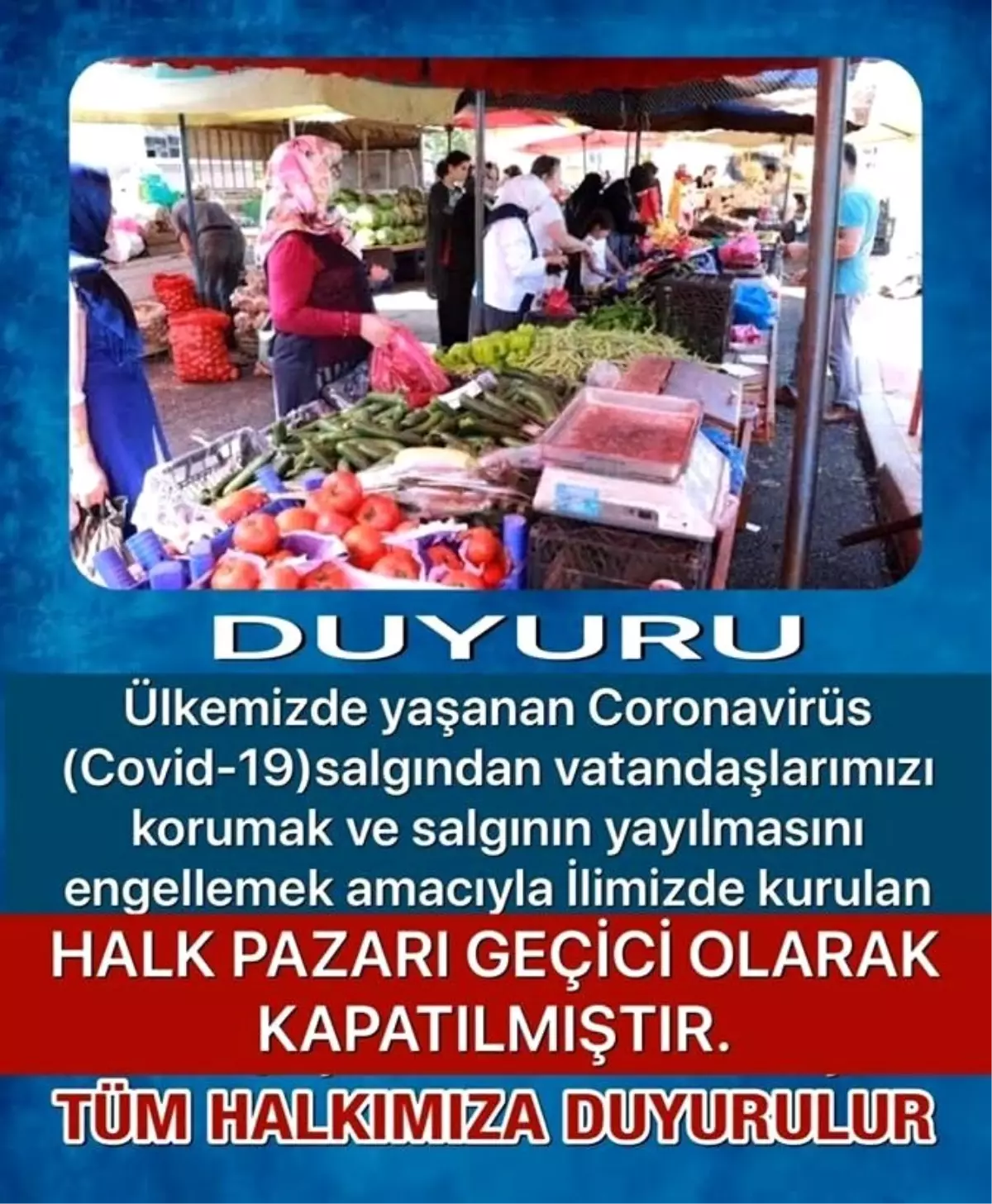 Bayburt\'ta halk pazarı geçici süreyle kapatıldı