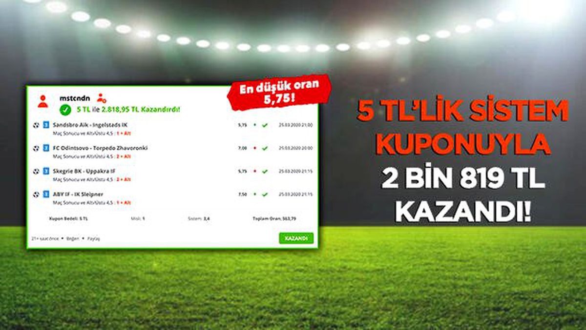 Misli.com\'da 5 TL ile 2 bin 819 TL kazandı! Sistemli iddaa kuponu...