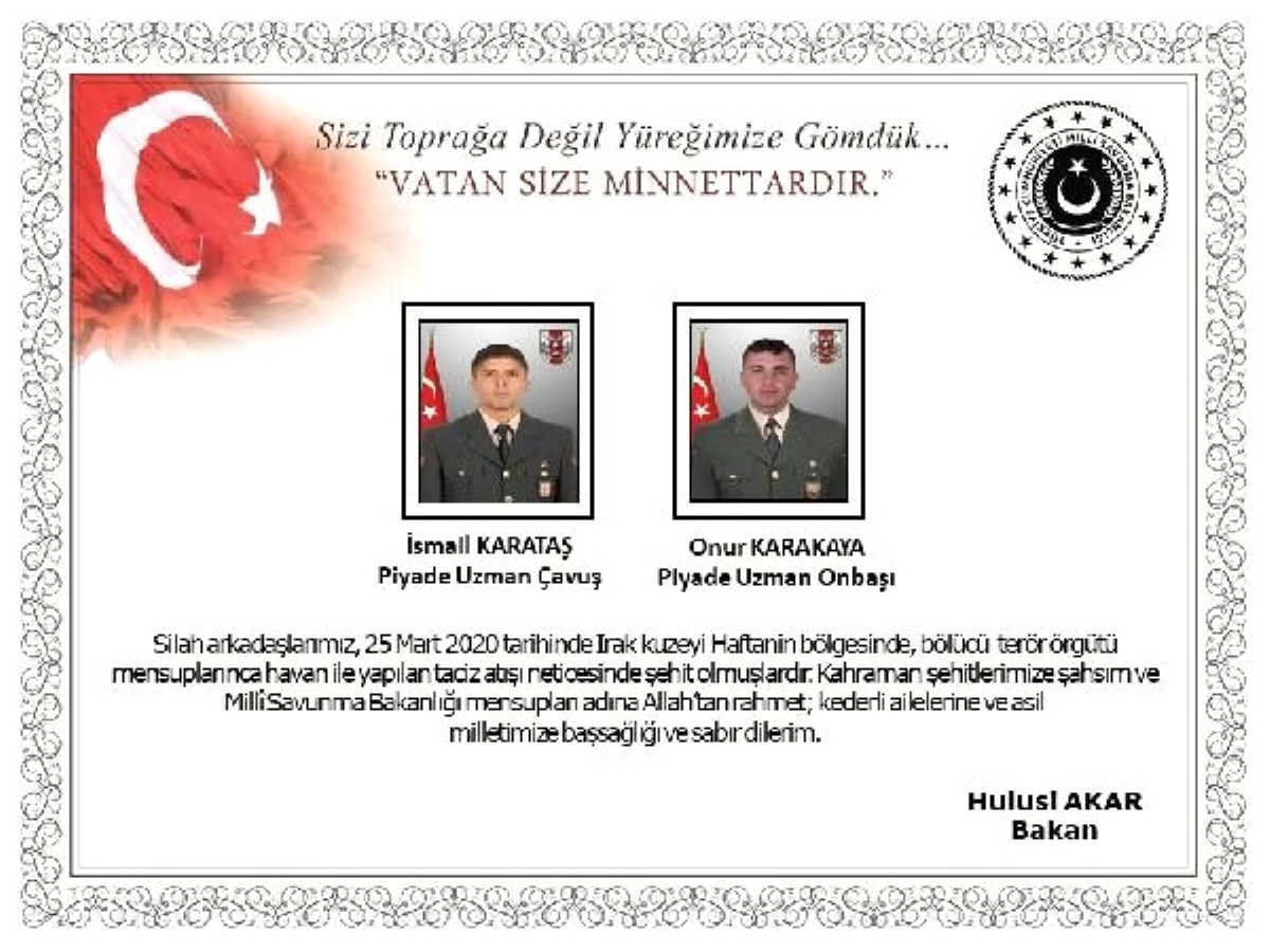 MSB: Irak kuzeyinde 2 asker şehit oldu (3)