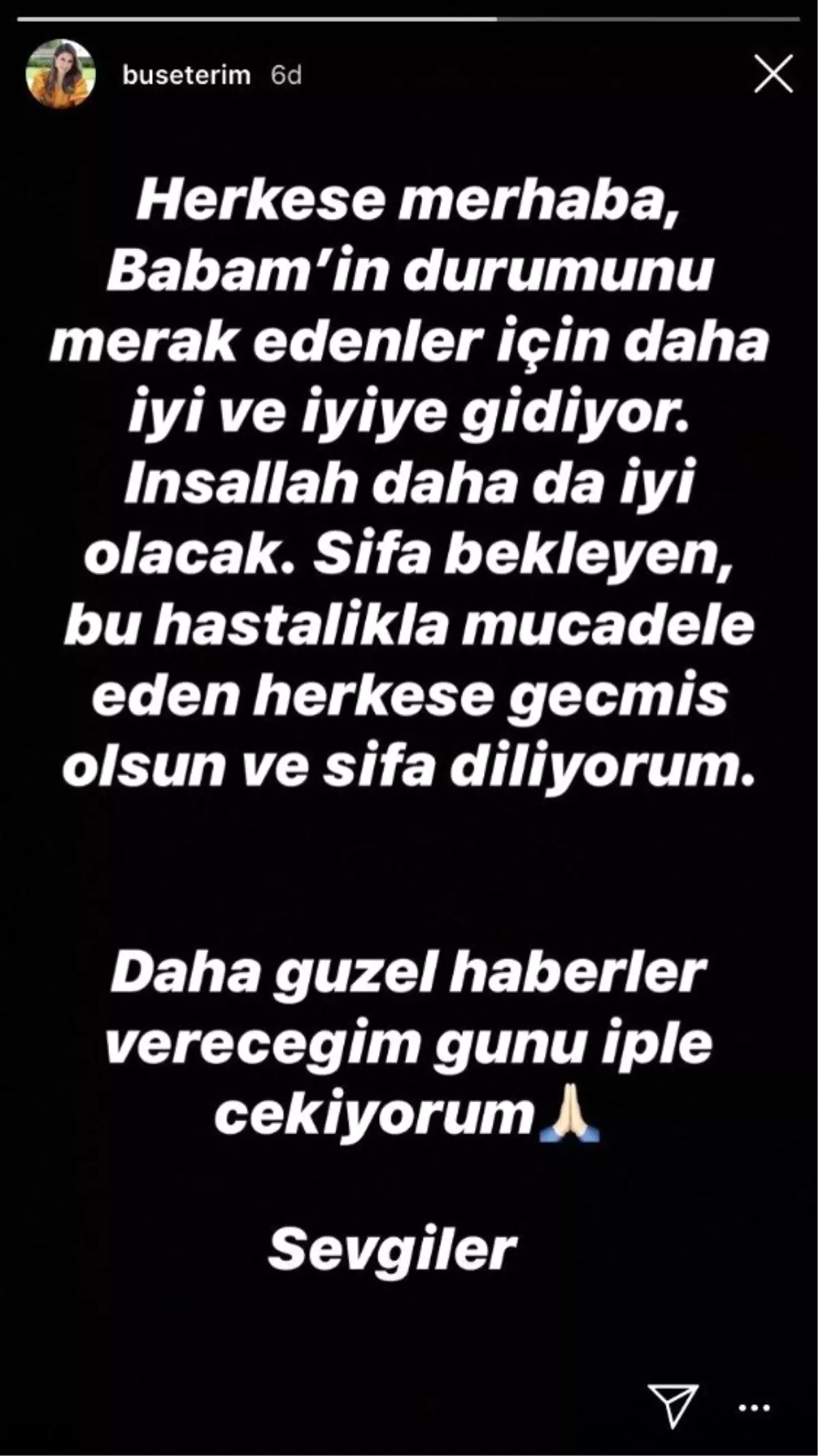 Buse Terim\'den açıklama: "Babamın durumu iyiye gidiyor"