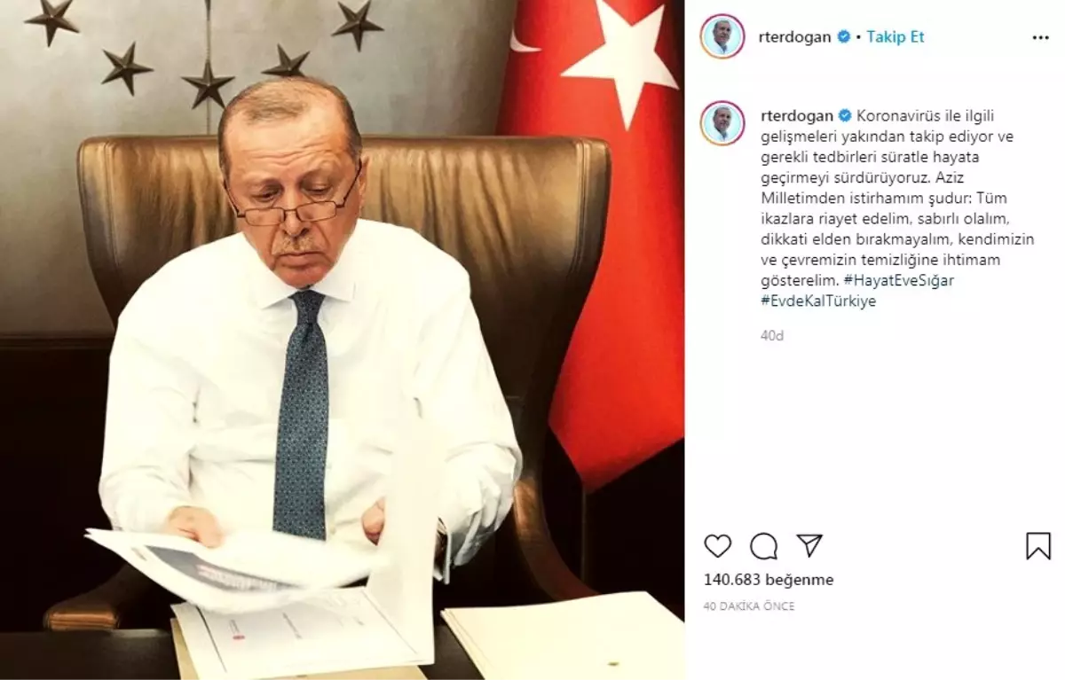 Cumhurbaşkanı Erdoğan\'dan korona virüs paylaşımı