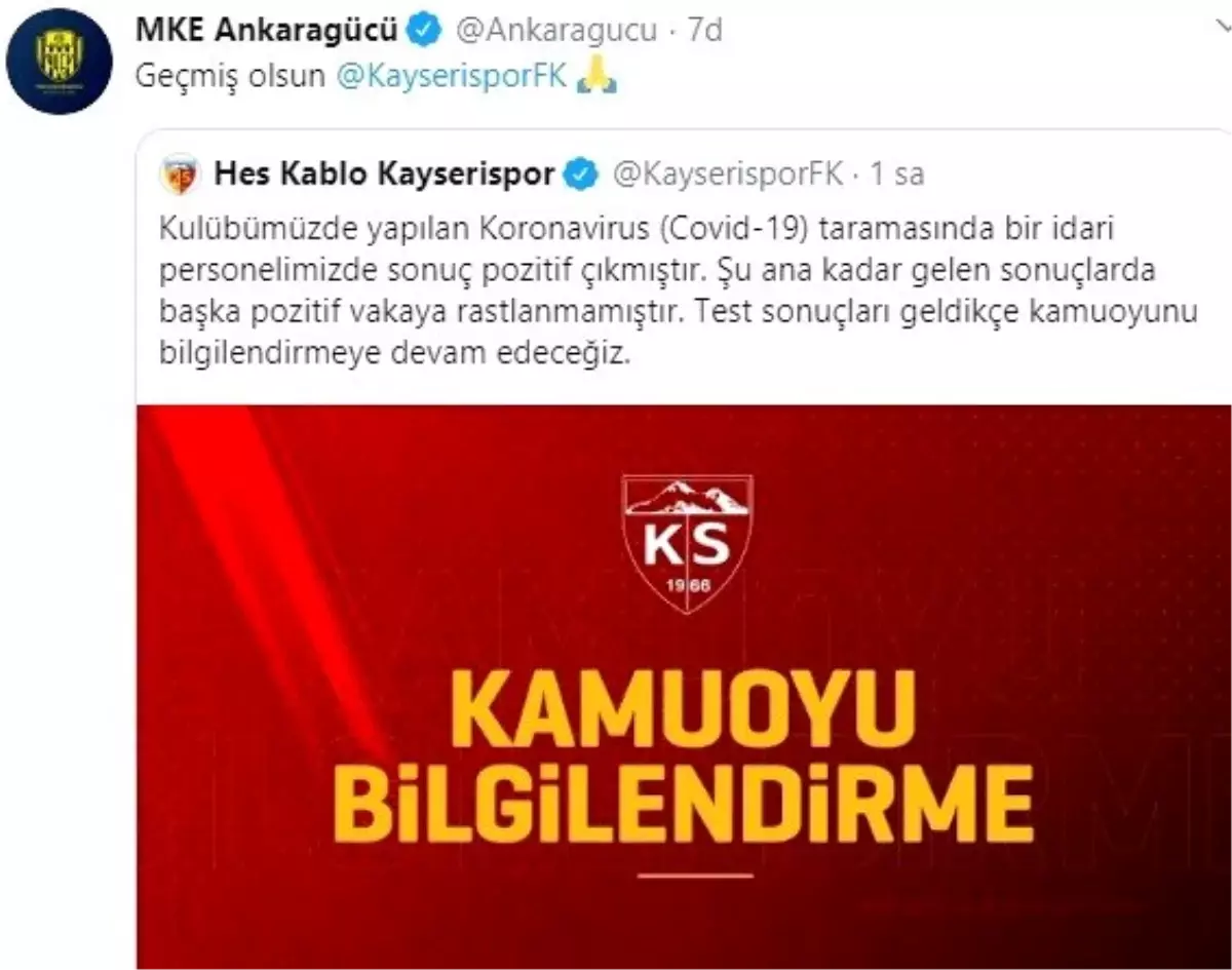 Kayserispor için geçmiş olsun mesajları