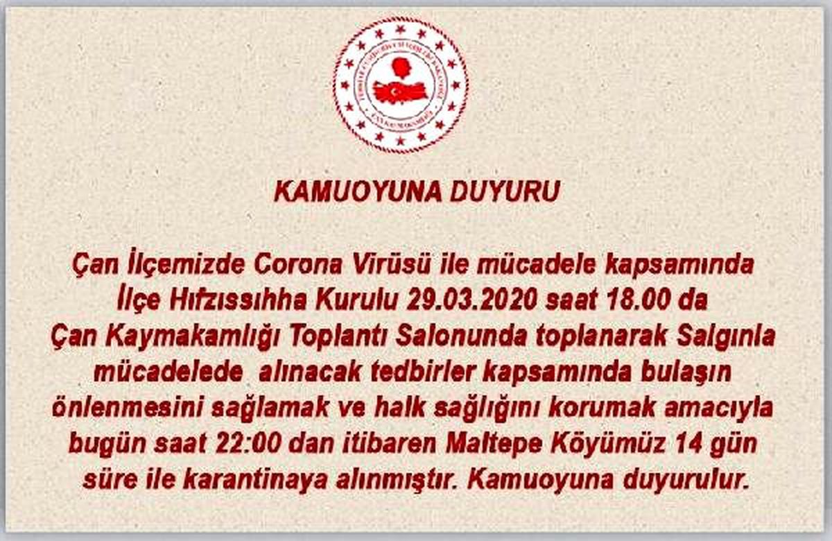 Çanakkale\'de bir köye koronavirüs karantinası