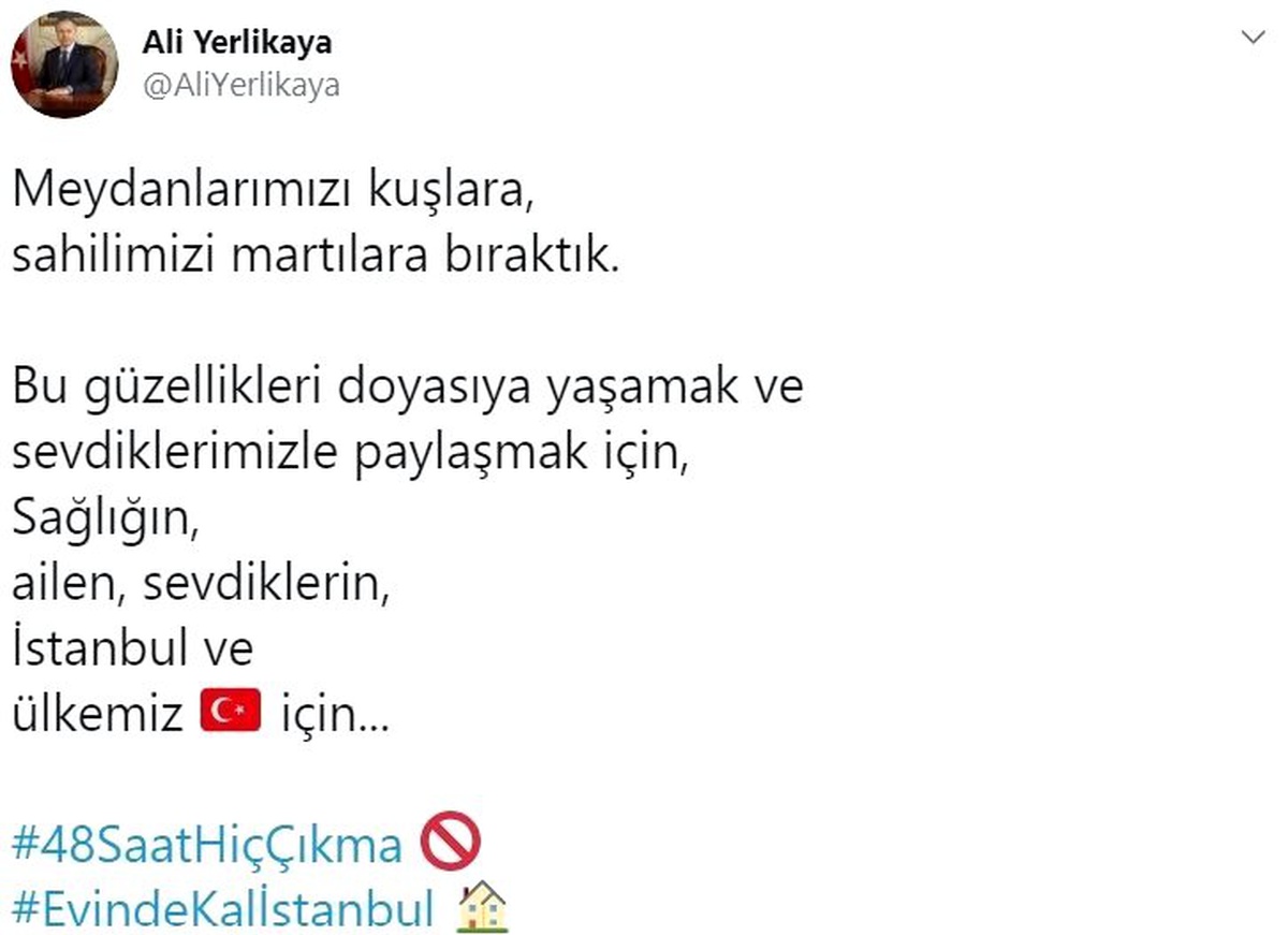 İstanbul Valisi Yerlikaya: "Meydanlarımızı kuşlara, sahilimizi martılara bıraktık"