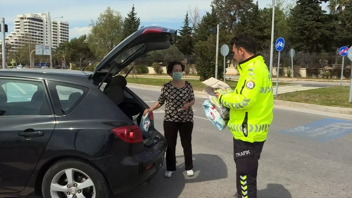 Antalya\'da girişe kapatılan bölgedeki sokak hayvanlarını polisler besledi