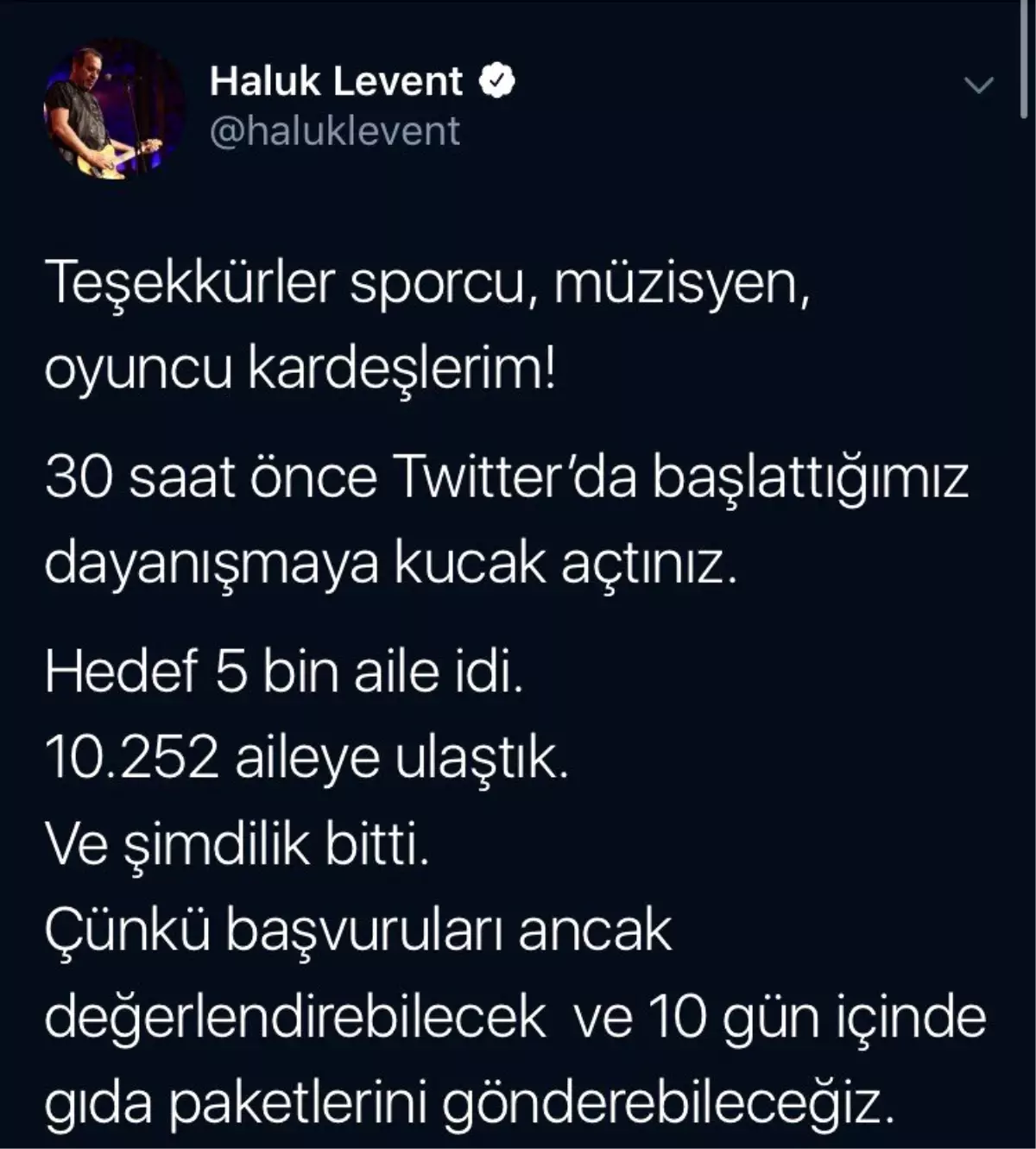 Haluk Levent: 10 bin 252 ailenin gıda ihtiyacı karşılanacak