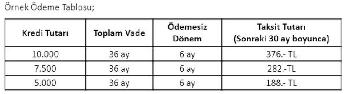 Kamu bankalarından altı ayı ödemesiz 36 ay vadeli bireysel kredi