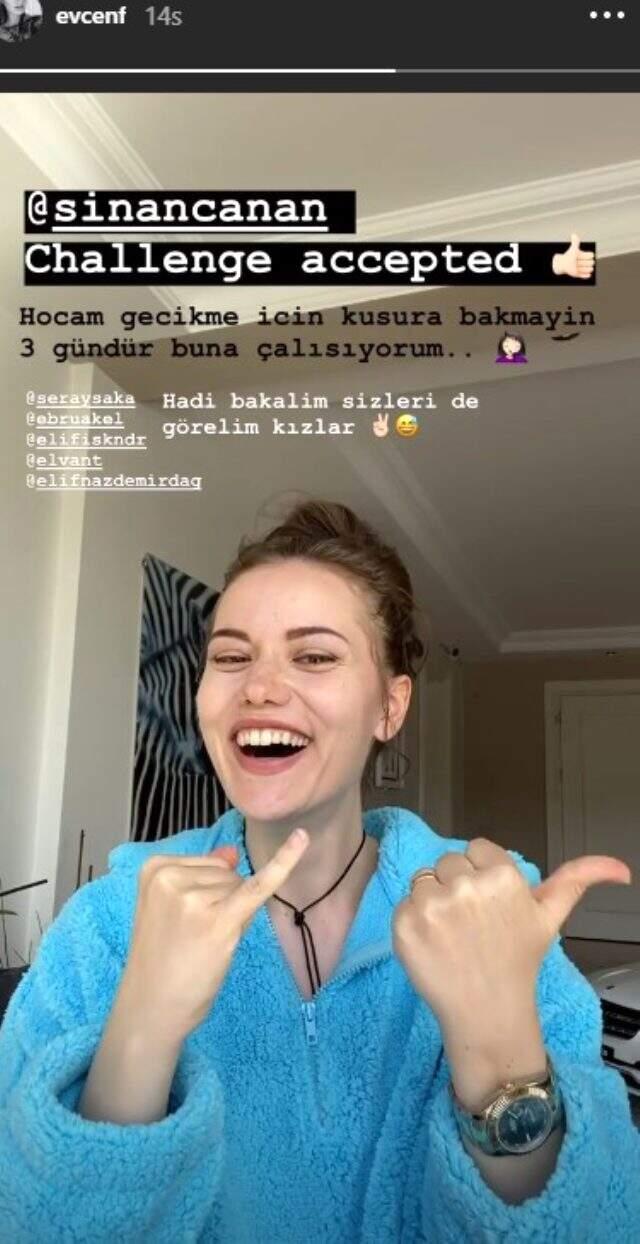 Instagram hesaplarındaki akımlara uyan Fahriye Evcen, el dansıyla Ebru Akel'e meydan okudu