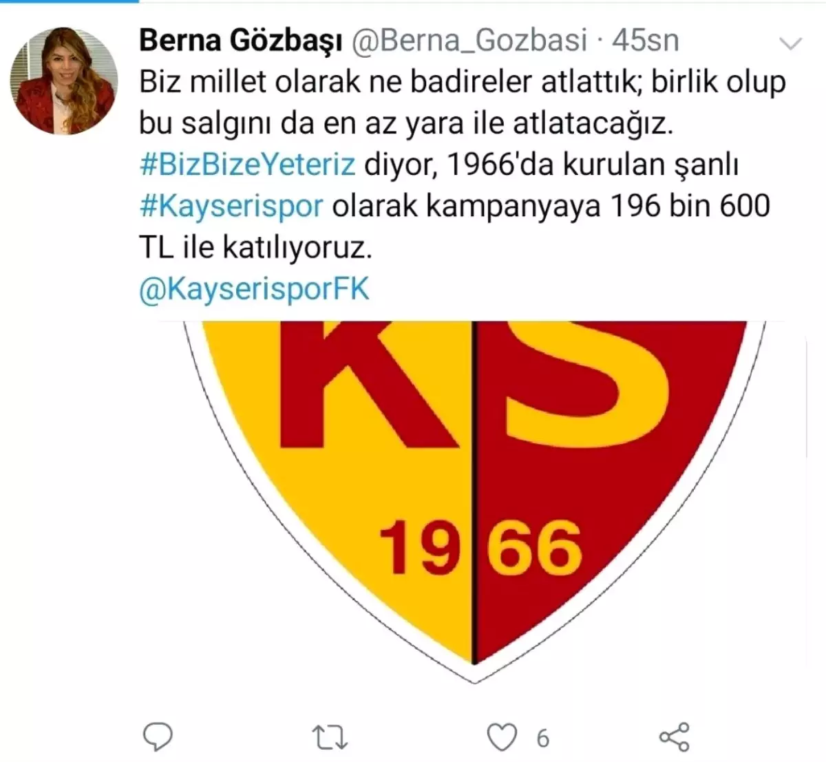 Kayserispor\'dan Milli Dayanışma Kampanyası\'na 196 bin 600 TL destek