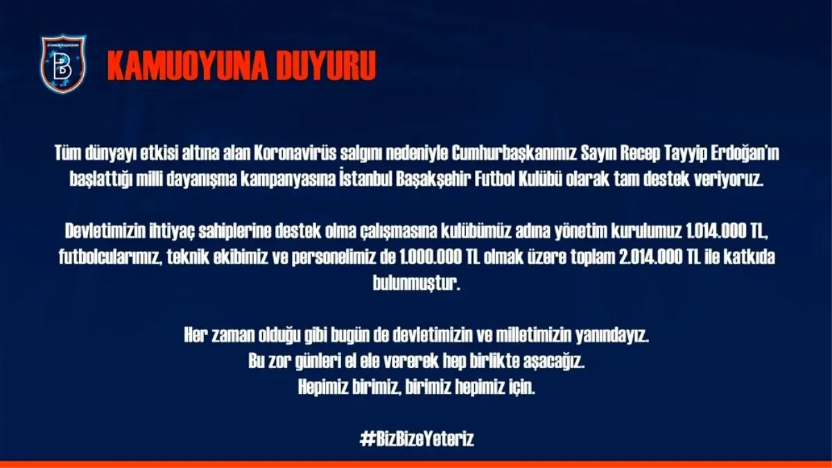 Medipol Başakşehir\'den dayanışma kampanyasına tam destek