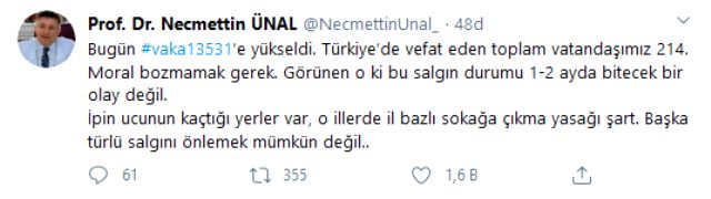 Prof. Dr. Necmettin Ünal: İpin ucu kaçtı, bazı illerde sokağa çıkma yasağı şart