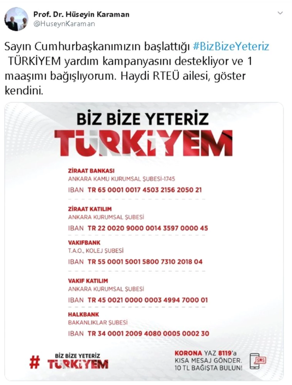 RTEÜ Rektörü Karaman\'dan "Bize bize yeteriz Türkiyem" kampanyasına destek
