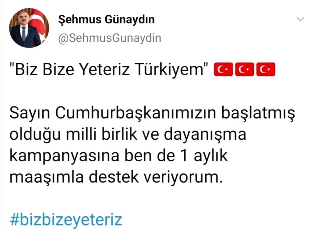 Şehmus Günaydın\'dan Milli Dayanışma Kampanyası\'na destek