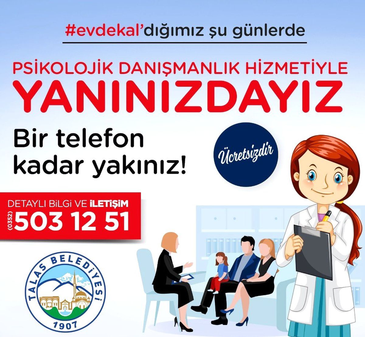 Talas\'tan \'#evde kal\'anlara telefonla psikolojik destek