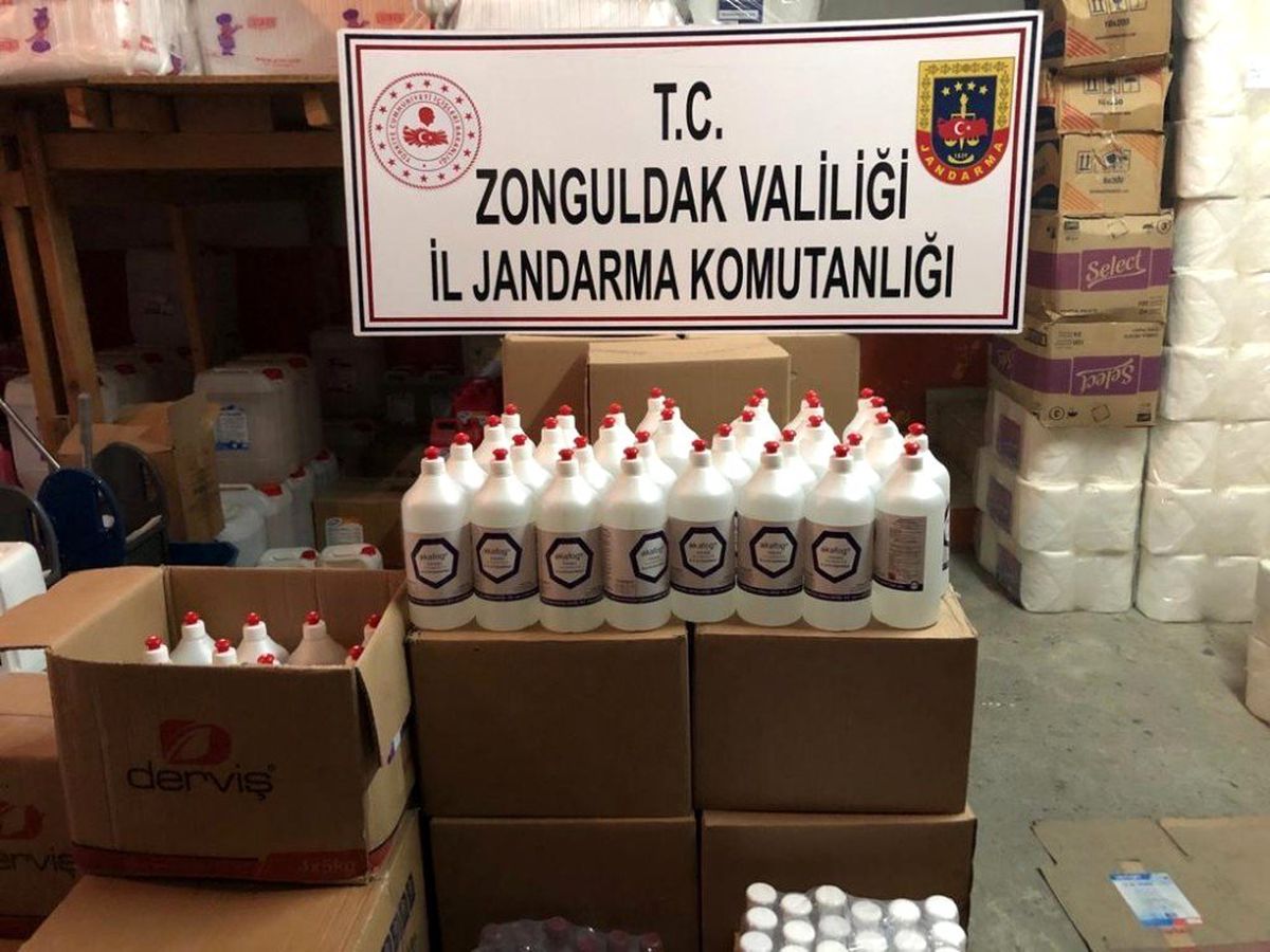 Zonguldak\'ta 768 adet 1 litrelik sahte dezenfektan ele geçirildi
