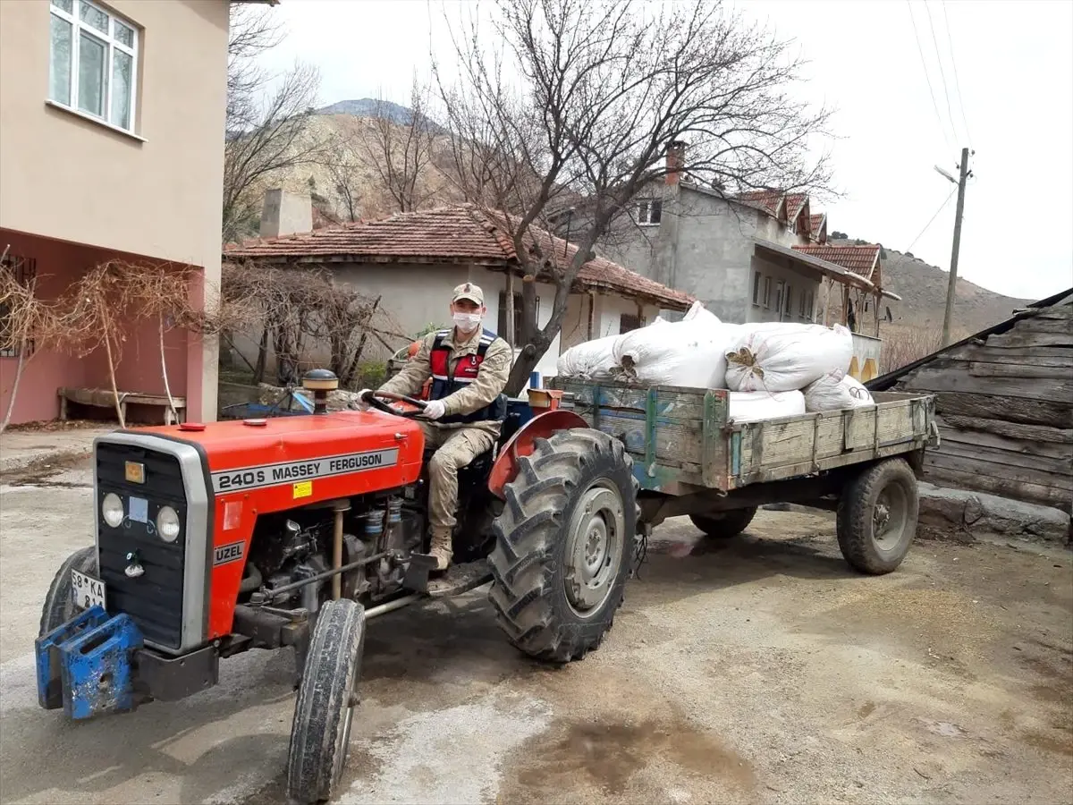 Jandarma karantinadaki köye, vatandaşın talebi üzerine traktörle saman götürdü