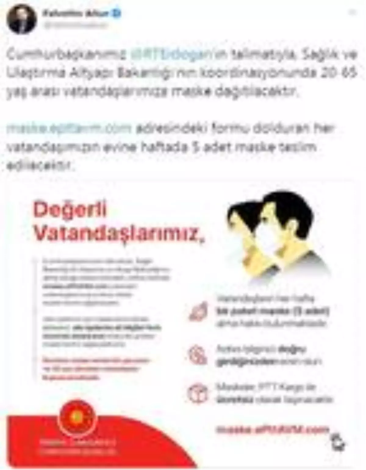 20-65 yaş arası vatandaşlara ücretsiz maske dağıtılacak