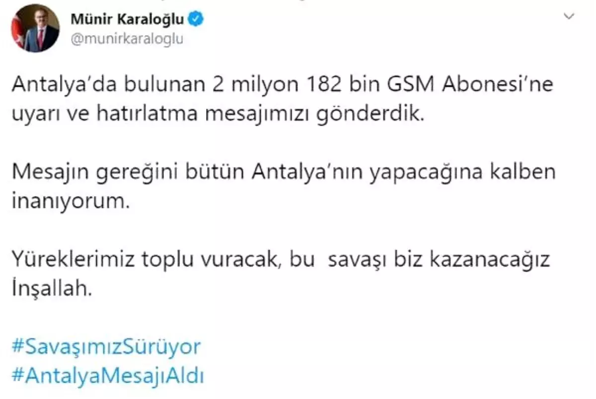 Vali Karaloğlu\'ndan 2 milyon 182 bin mesaj